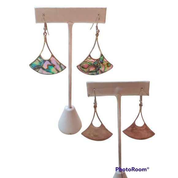 Vintage 3 Pair Earring Lot, Brushed Gold, Abalone, Lia Sophia Pierced Ears - Picture 2 of 4